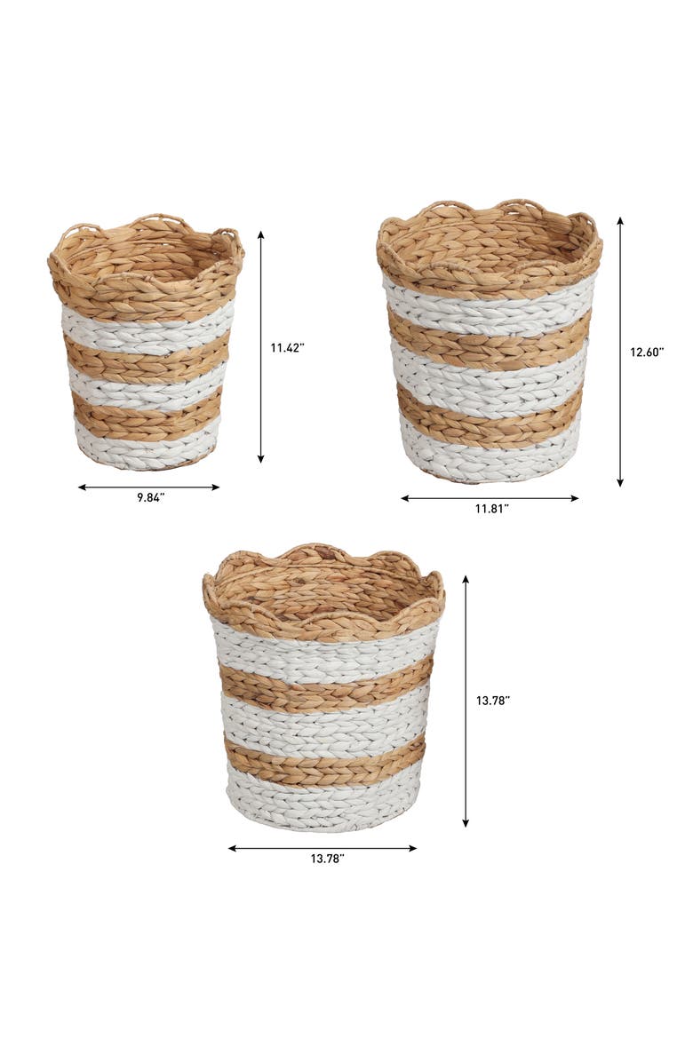 HAPPIMESS Calvin Handwoven Water Hyacinth Scalloped Edge Nesting Baskets, Alternate, color, White/Natural