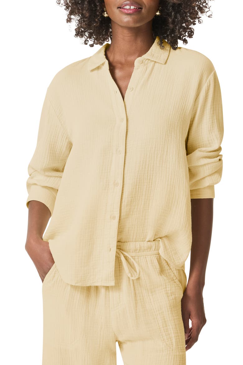 Adele Oversize Cotton Gauze Button-Up Shirt, Main, color, LIMONCELLO