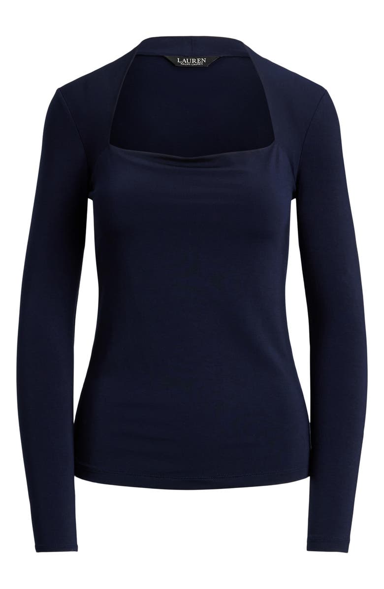 Lauren Ralph Lauren Stretch Jersey Square Neck Top, Alternate, color, Lauren Navy