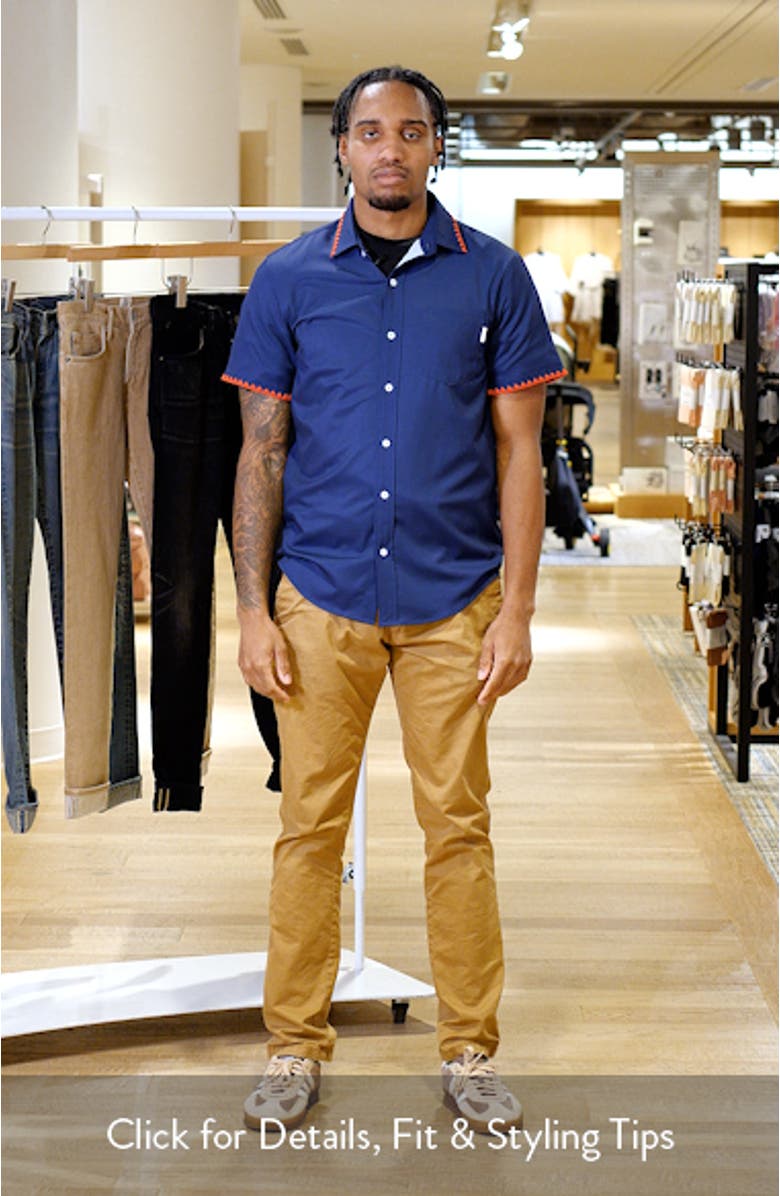 Weekend Crochet Trim Short Sleeve Performance Button-Up Shirt, sales video thumbnail