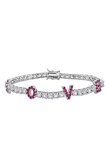 Delmar Lab Grown Ruby & White Sapphire Love Tennis Bracelet In Red