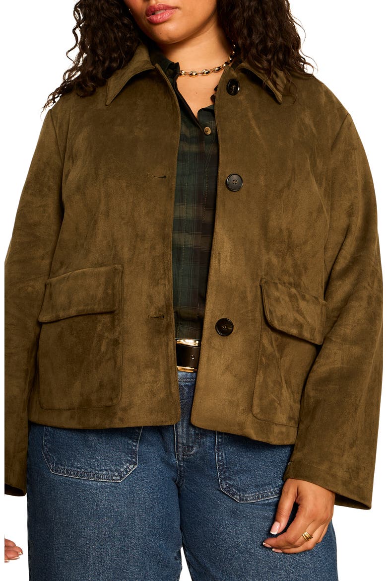 Avid Faux Suede Jacket, Main, color, LIGHT KALAMATA GREEN