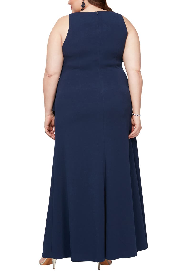 Cascade Ruffle Sleeveless Gown, Alternate, color, NAVY
