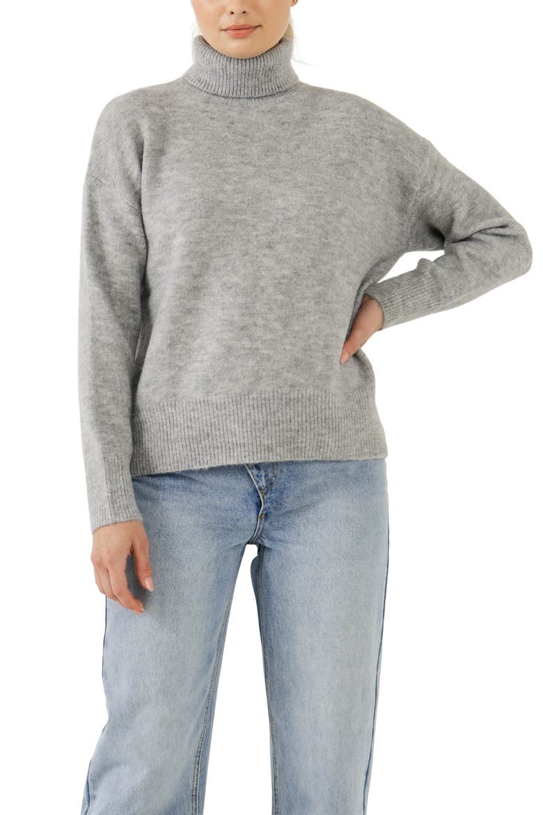 Notch Hem Turtleneck Sweater, Alternate, color, GREY