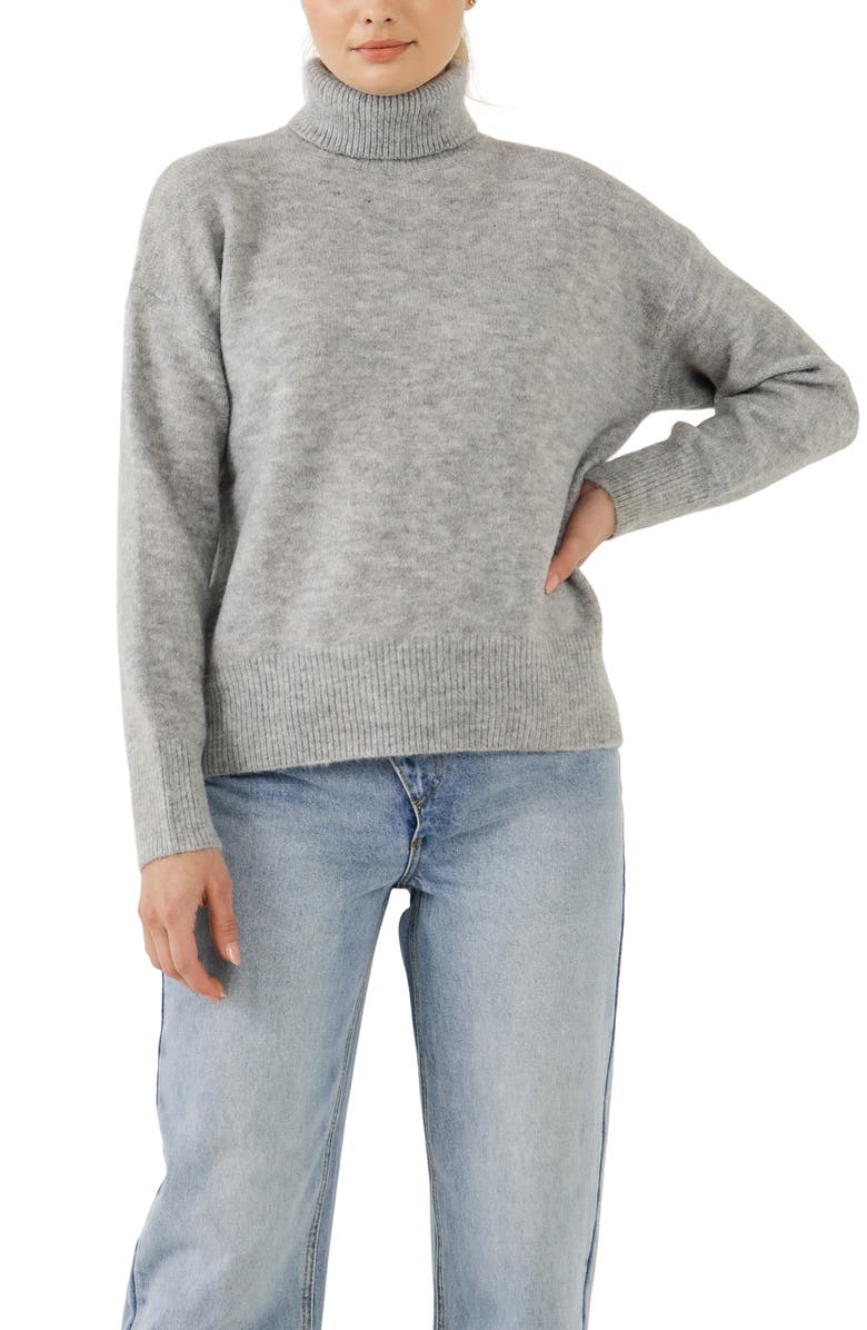 English Factory Notch Hem Turtleneck Sweater, Alternate, color, Grey