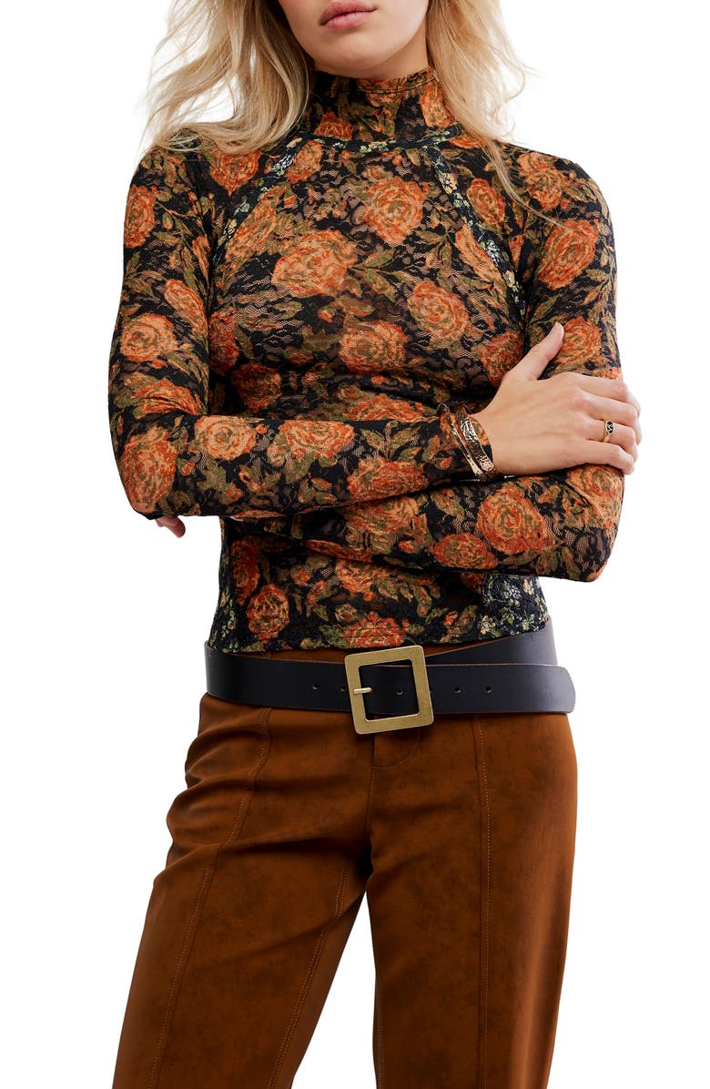 Free People Lyric Floral Lace Top, Main, color, Black Combo