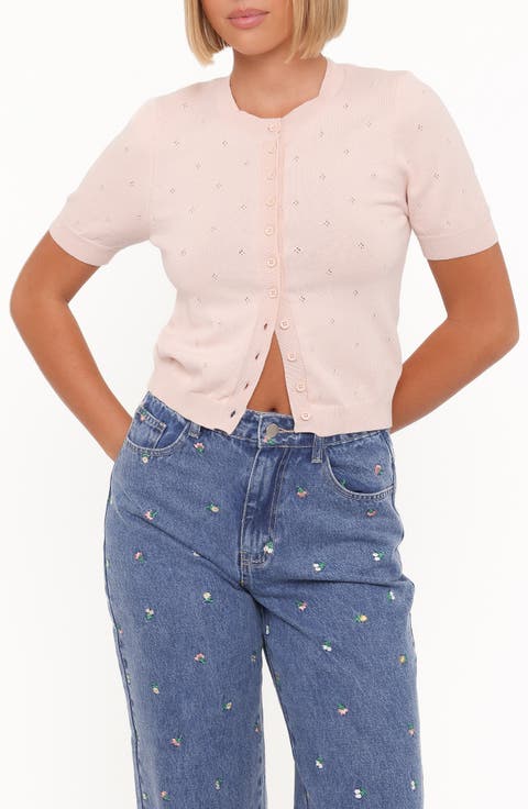 Monae Pointelle Knit Button-Up Top
