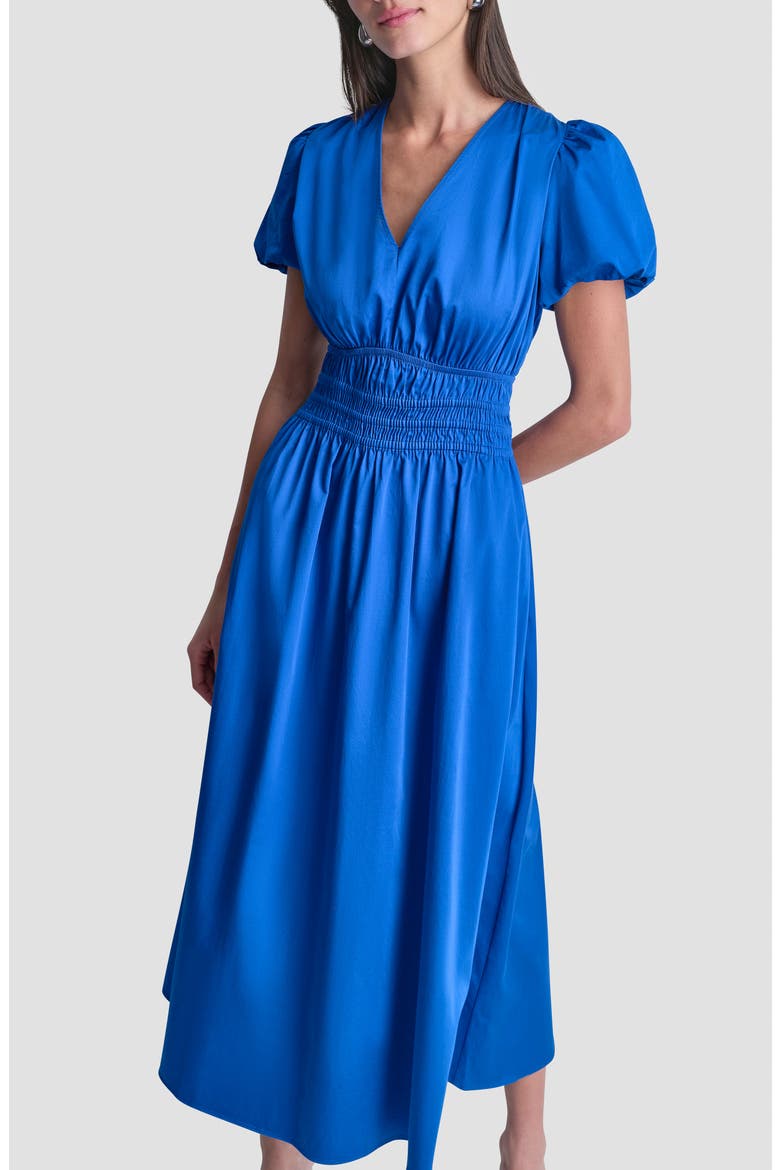 V-Neck Smocked Midi Dress, Alternate, color, COBALT