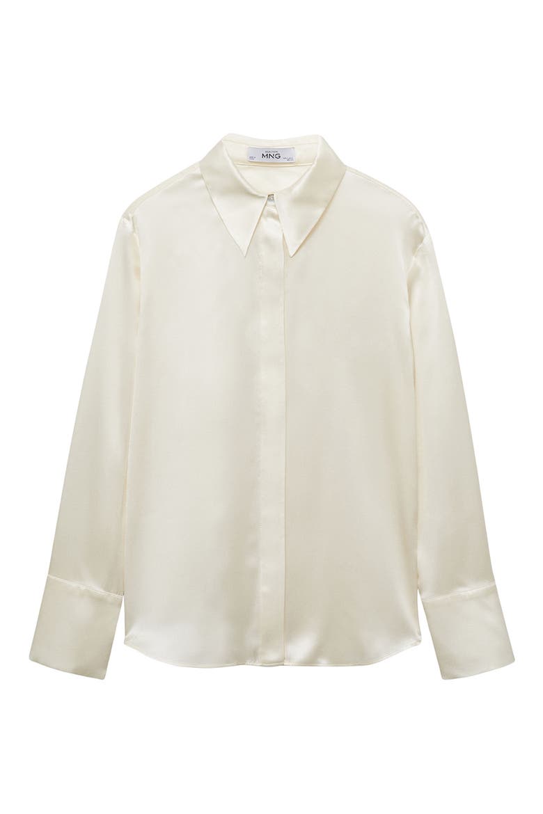 Satin Silk Button-Up Shirt, Alternate, color, OFF WHITE