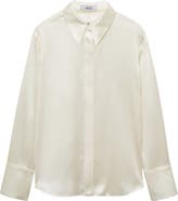 MANGO Satin Silk Button-Up Shirt