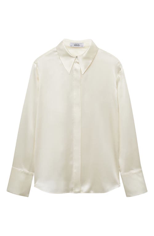 Mango Satin Silk Button-up Shirt In Off White
