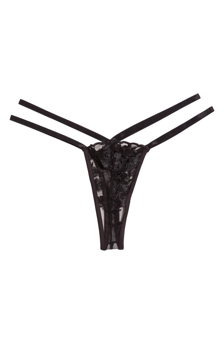 KILO BRAVA Strappy Floral Appliqué Mesh Thong, Alternate, color, Black