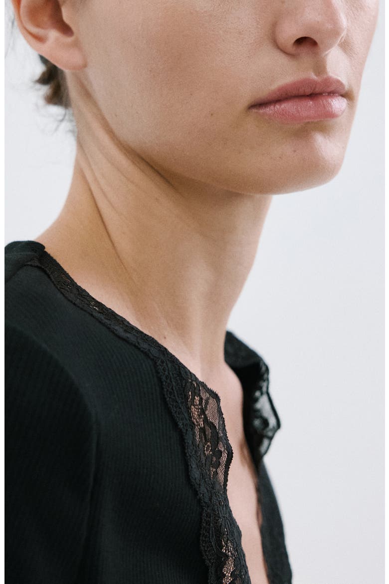 Lace Trim Rib Knit Crop Top, Alternate, color, BLACK
