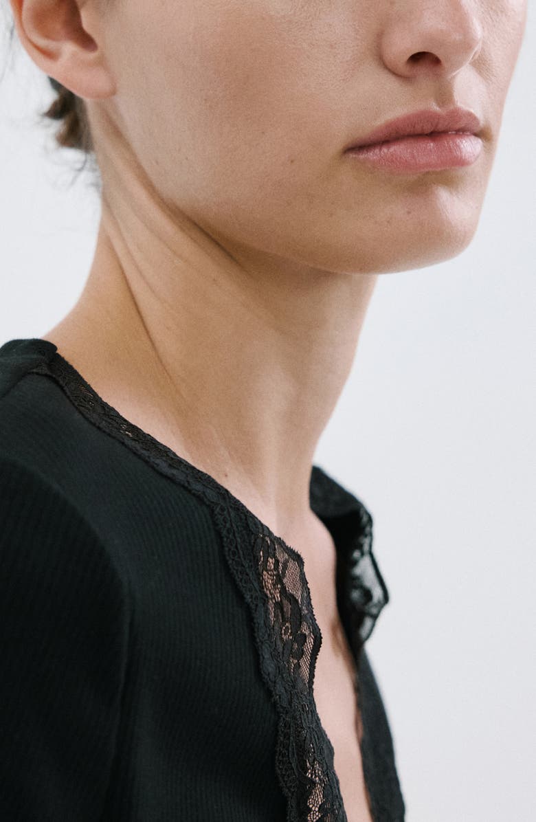 MANGO Lace Trim Rib Knit Crop Top, Alternate, color, 