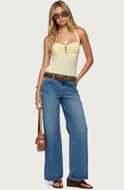 Edikted Lovina Textured Stripe Halter Top In Yellow