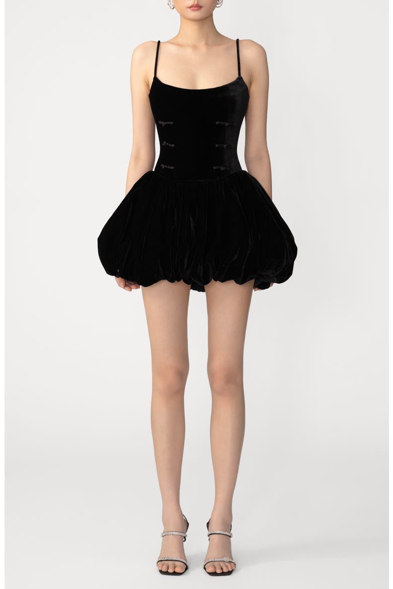 Miley Bubble Hem Velvet Minidress, Main, color, BLACK