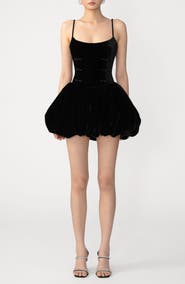 SAU LEE Miley Bubble Hem Velvet Minidress