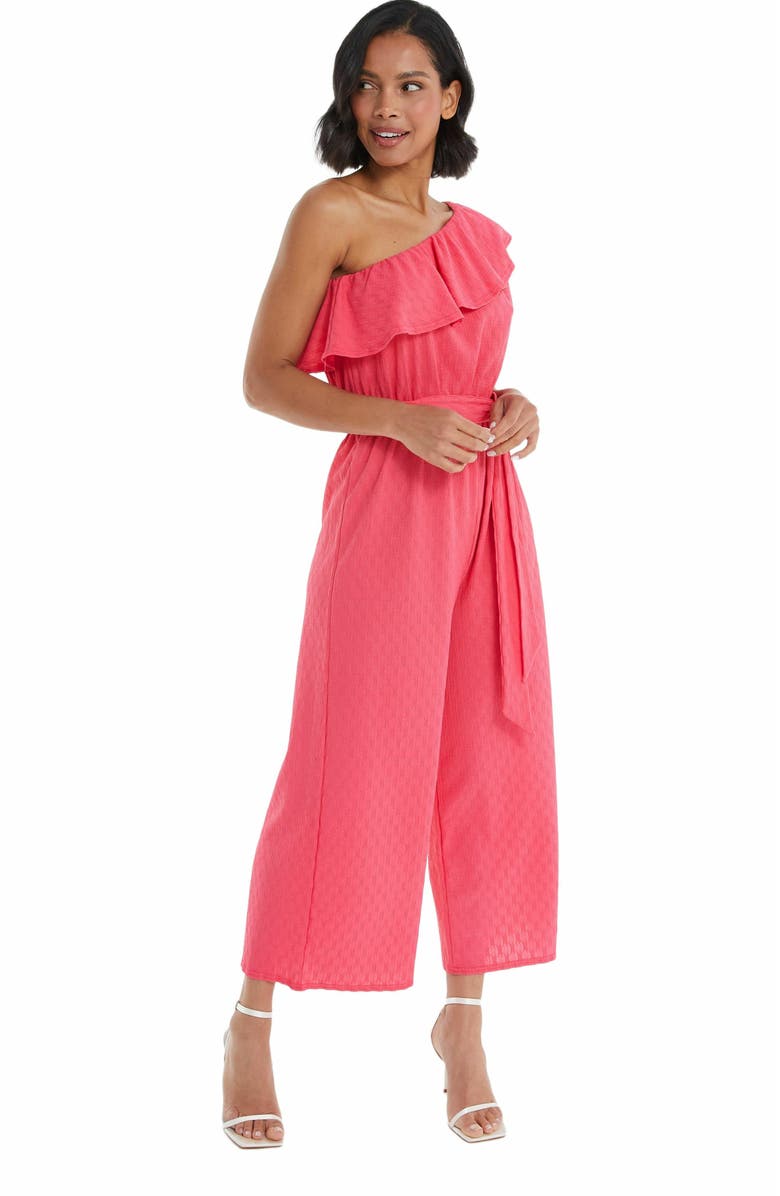 QUIZ Textured One Shoulder Culotte Jumpsuit, Alternate, color, Pink