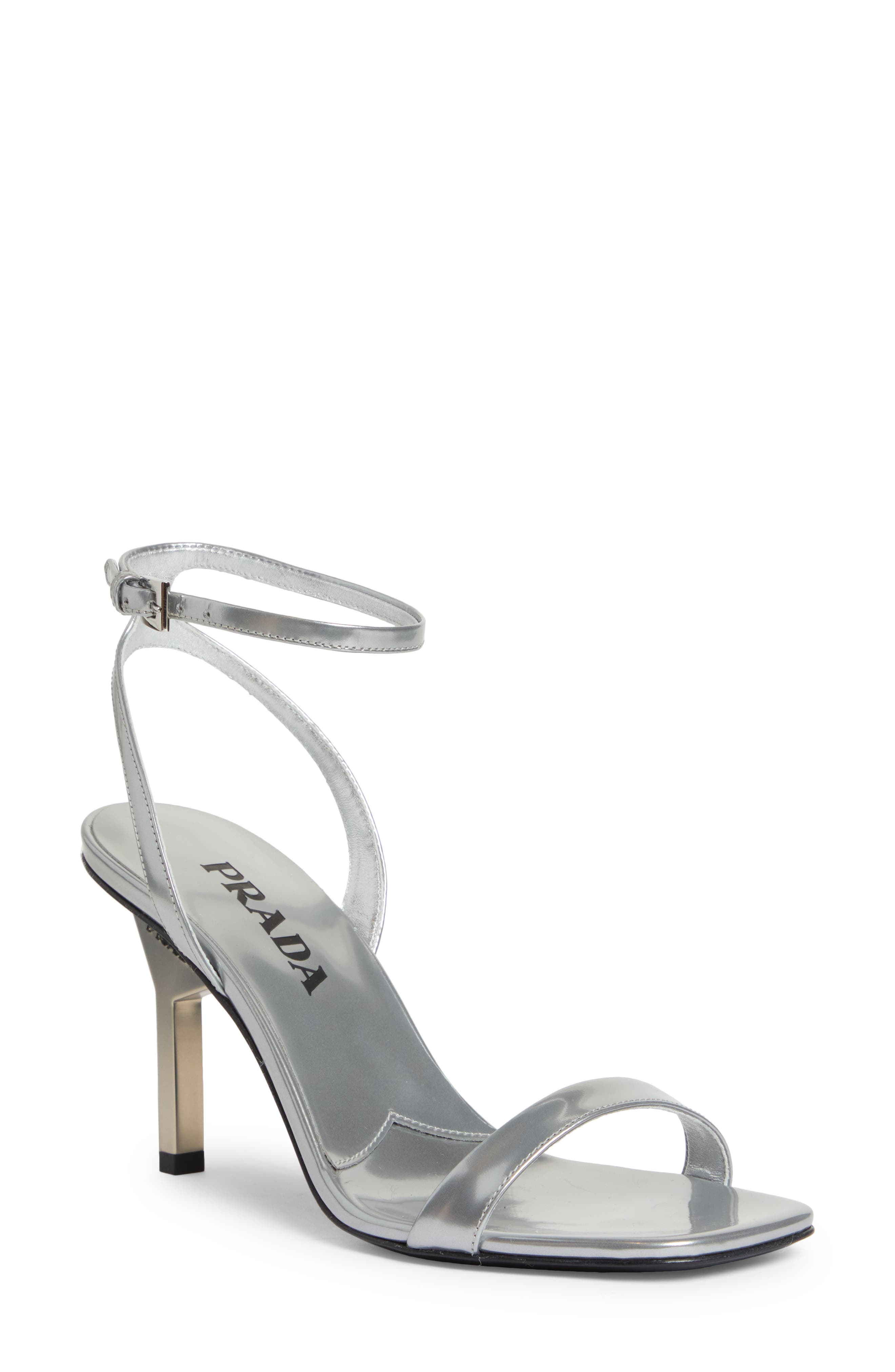 Prada Sandali Ankle Strap Sandal, Main, color, Argento