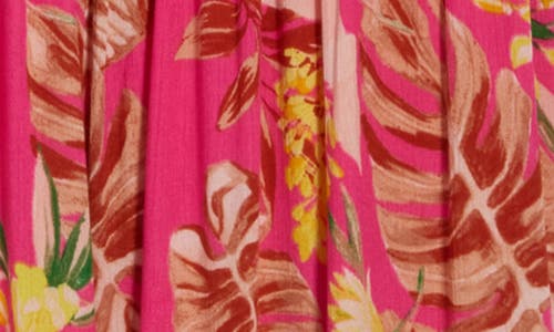 Lush Smocked Maxi Dress In Fuchsia Leaf