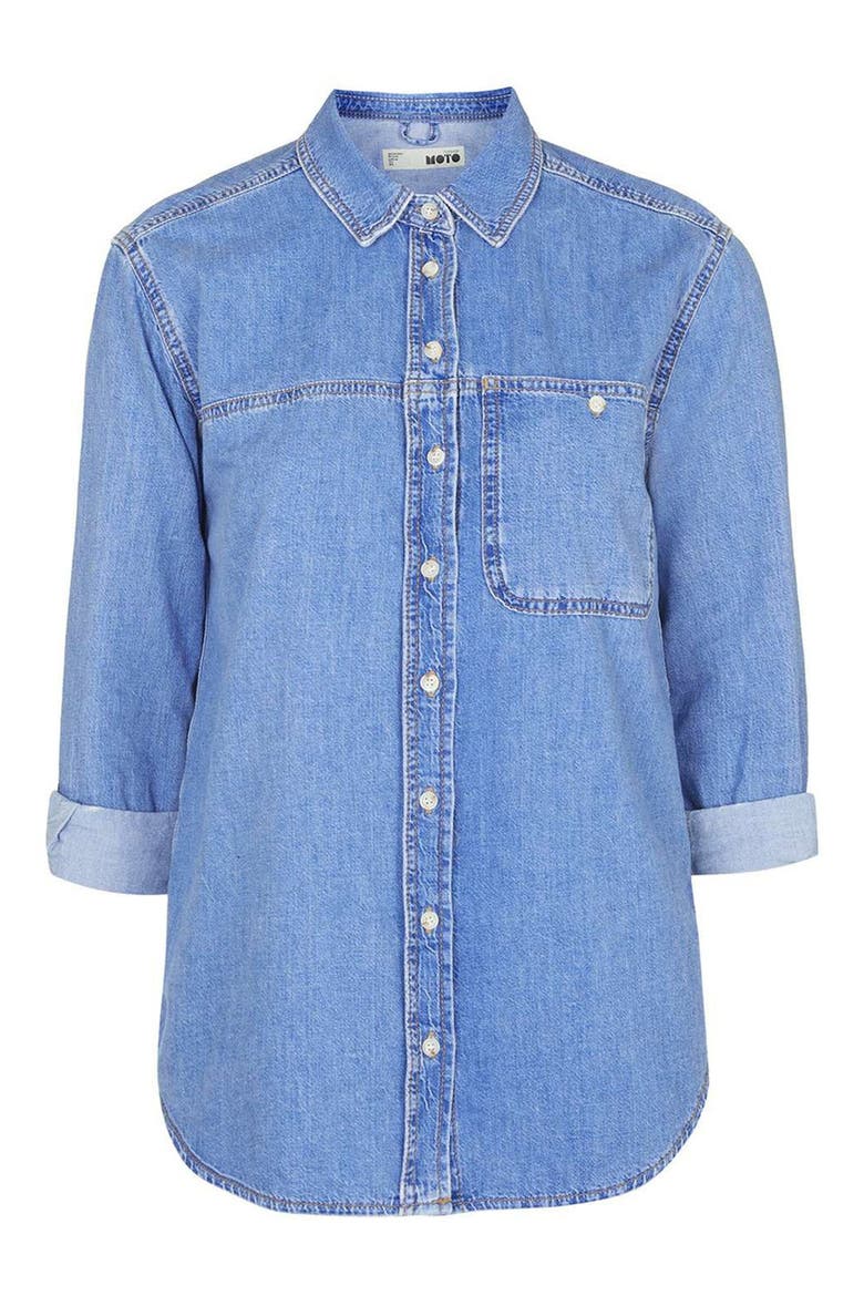 'Elton' Oversized Denim Shirt, Alternate, color, MID DENIM