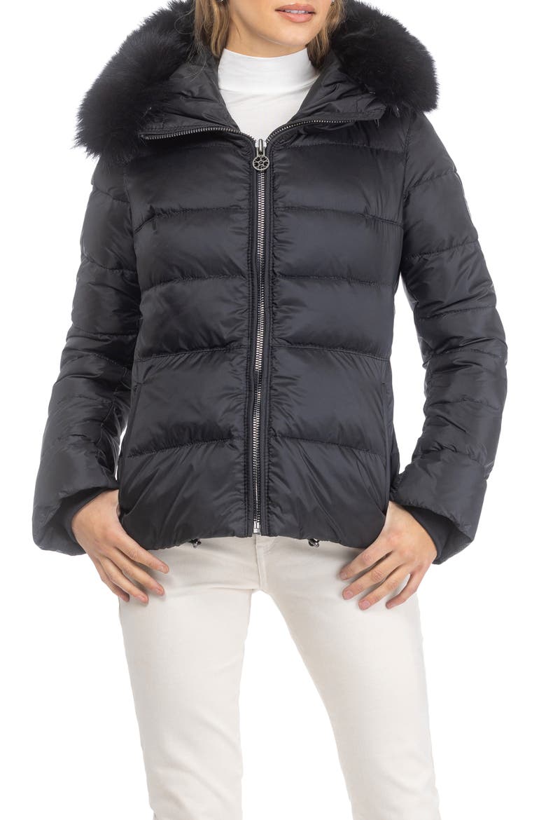 Apres-Ski Horizontal Short Parka with Detachable Toscana Lamb Hood Trim, Alternate, color, Black/Black