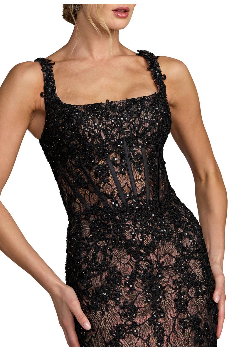 Mac Duggal Embellished Mesh Sleeveless Trumpet Gown, Alternate, color, Black