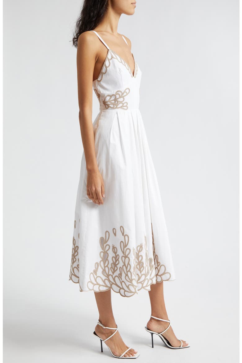 Maude Braid Detail Cotton Midi Dress, Alternate, color, WHITE/ KHAKI