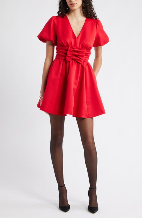 Bow Detail Puff Sleeve Minidress