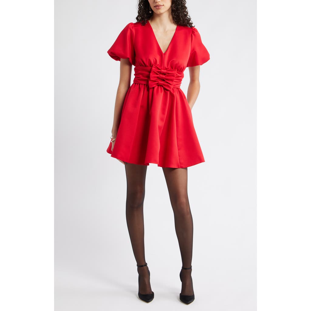 Chelsea28 Bow Detail Puff Sleeve Minidress in Red Barbados  product
