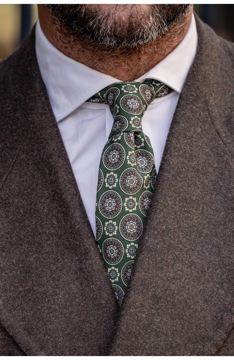 Elizabetta La Vigna - Extra Long Printed Silk Tie for Men, Main, color, Green