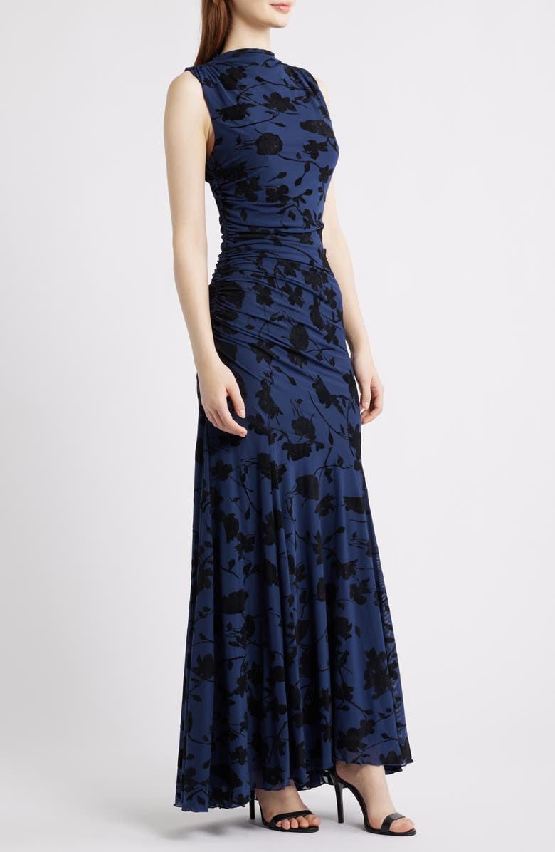 Rails Cosmos Floral Print Ruched Mesh Maxi Dress, Alternate, color, Navy Tossed Roses