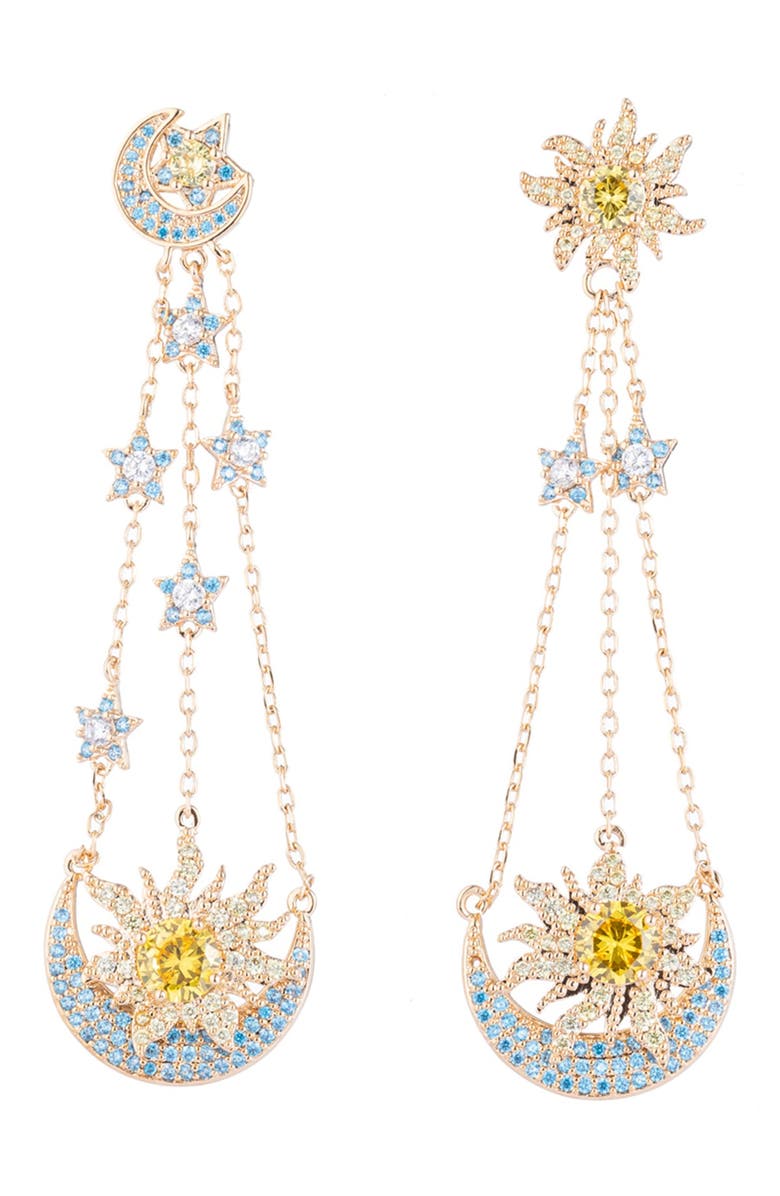 EYE CANDY LOS ANGELES Under The Moon Sun CZ Crystal Earrings, Main, color, Gold