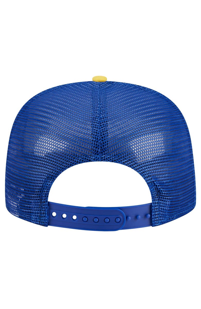 New Era Men's New Era Royal Golden State Warriors Arch A-Frame Trucker 9FIFTY Snapback Hat, Alternate, color, Royal