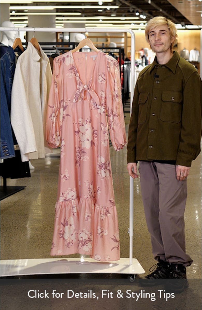 Floral Long Sleeve Tie Front Maxi Dress, sales video thumbnail