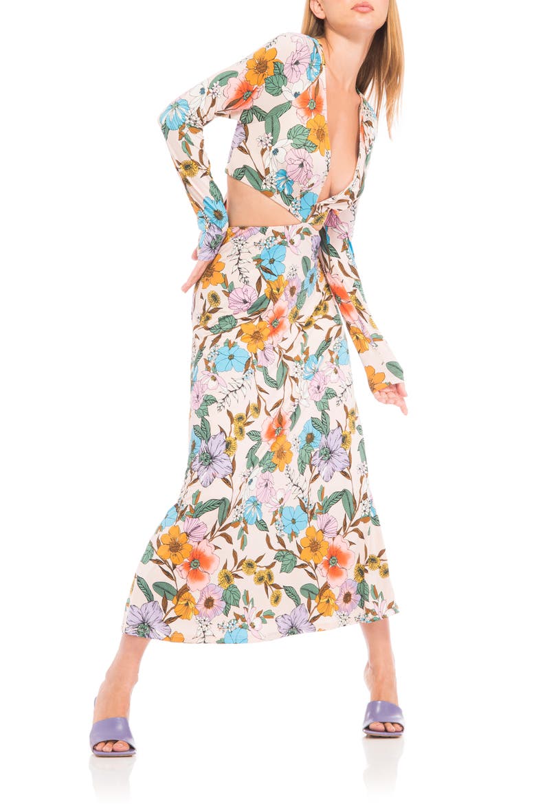 Assi Floral Cutout Detail Long Sleeve Knit Dress, Main, color, PEACH VINTAGE FLORAL