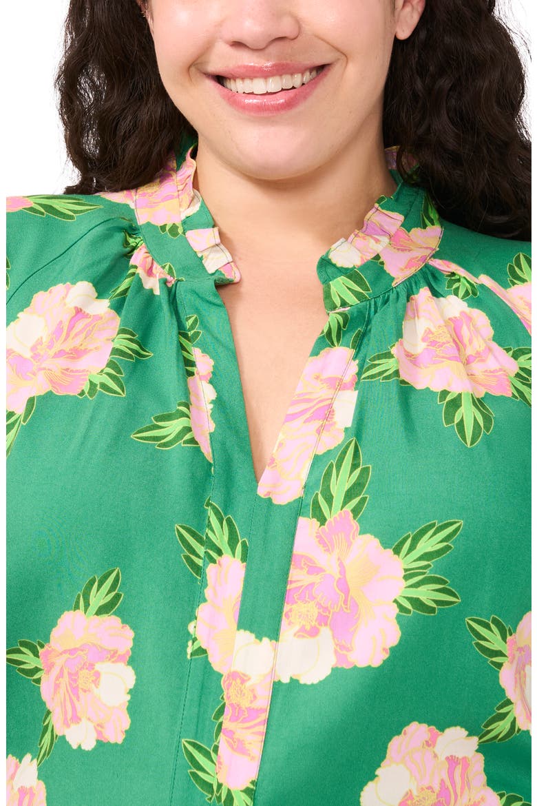 Floral Ruffle Neck Top, Alternate, color, MEDIUM GREEN