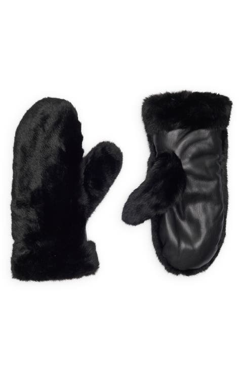 Faux Fur & Faux Leather Mittens