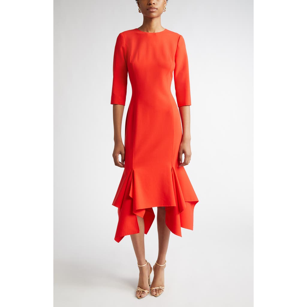 Oscar de la Renta Asymmetric Hem Virgin Wool Blend Midi Dress in Vermilion  product