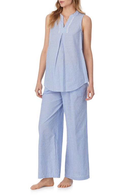 Eileen West Stripe Sleeveless Tunic Wide Leg Pajamas In Blue Stripe