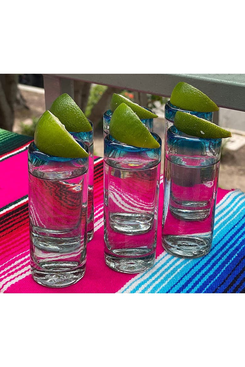 Tequila Shot Glasses - Set of 6, Alternate, color, Aqua Rim