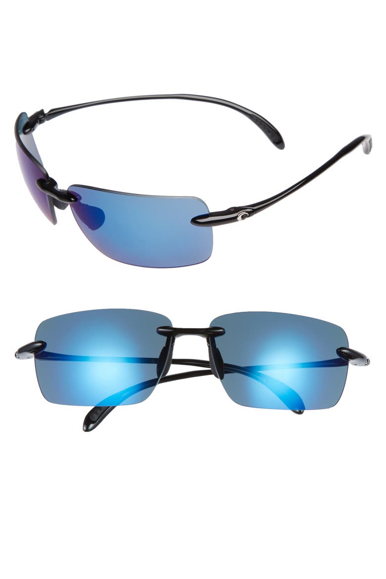 Gulfshore XL 66mm Polarized Sunglasses, Main, color, BLACK/ BLUE MIRROR