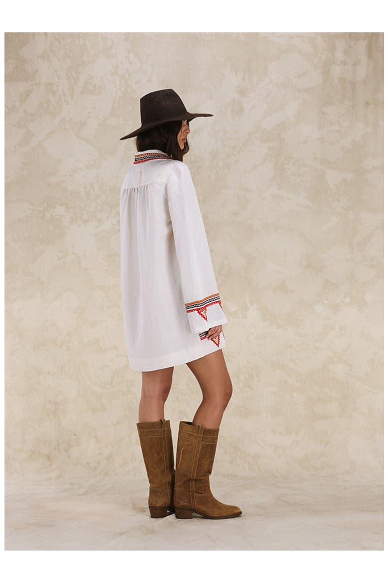 Gea Line Embroidered Short Dress, Alternate, color, OFF WHITE