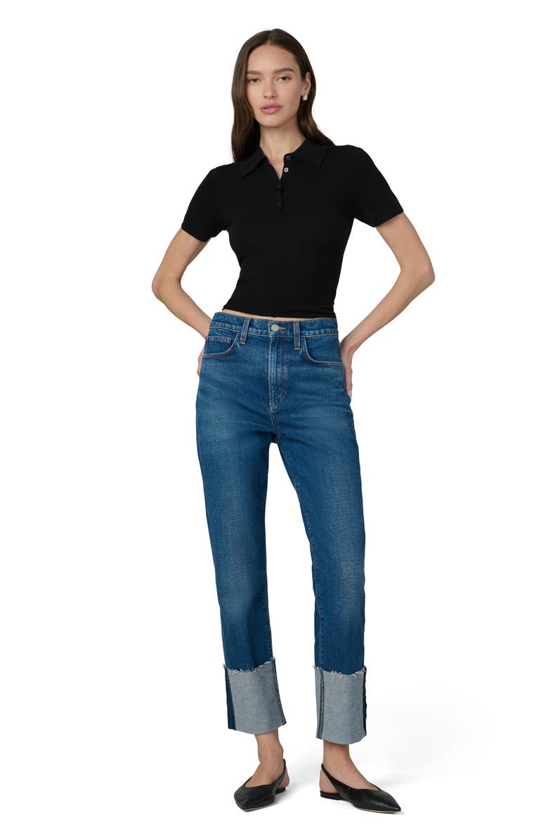 Joe's Jeans The Short Sleeve Cashmere Henley Sweater, Alternate, color, Black