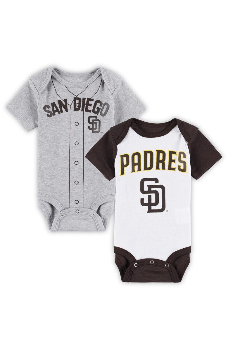 Outerstuff Newborn & Infant White/Heather Gray San Diego Padres Little Slugger Two-Pack Bodysuit Set, Main, color, 