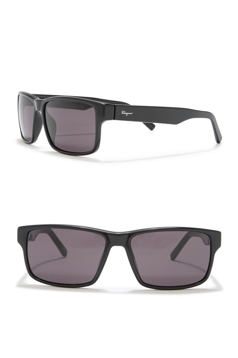 58mm Rectangle Sunglasses, Main, color, BLACK