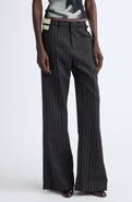 Jean Paul Gaultier Exposed Waistband Pinstriped Wide Leg Trousers