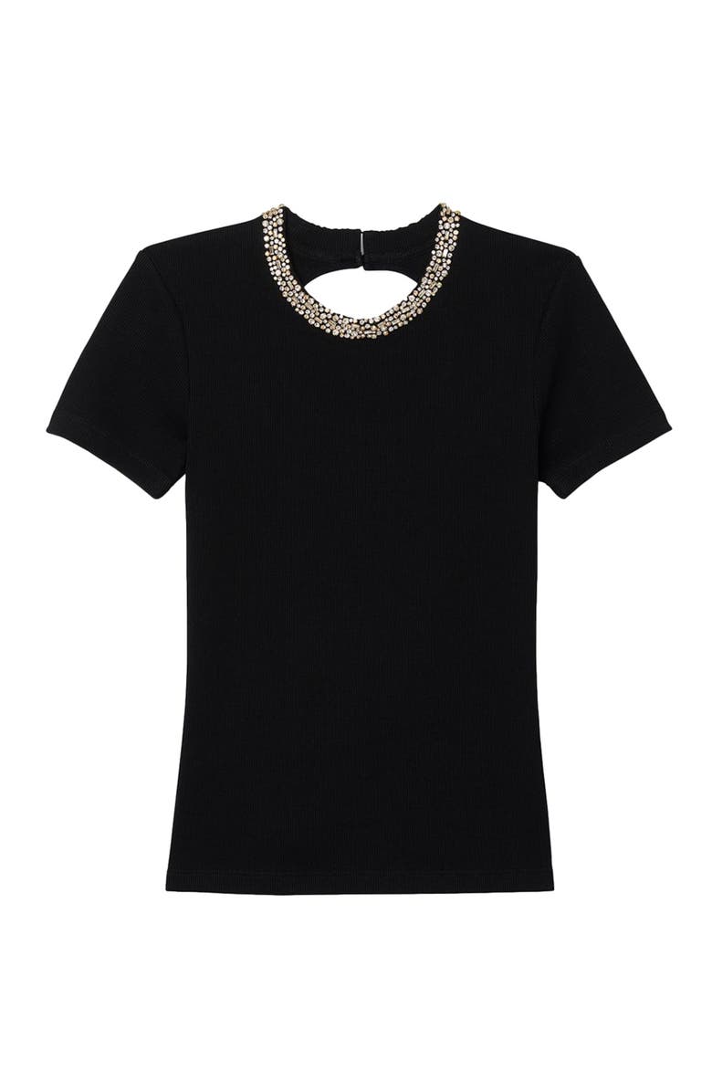 SANDRO T-shirt with rhinestone trim, Alternate, color, 