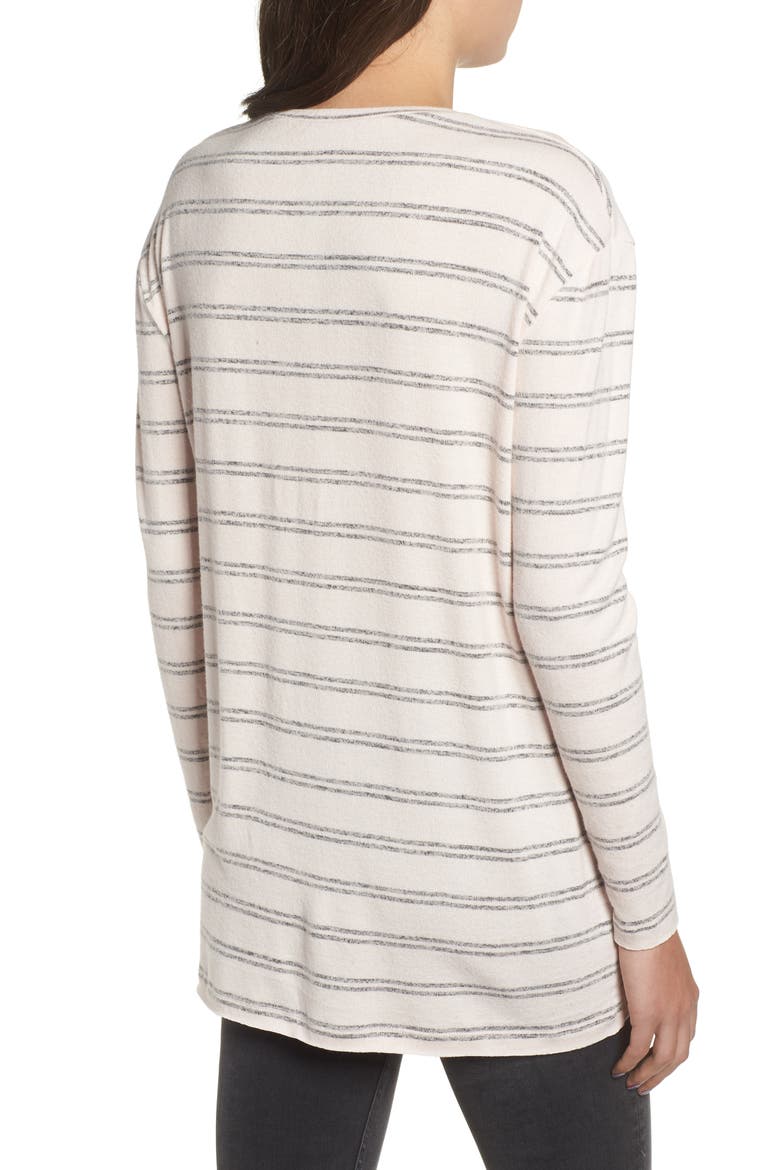 Cozy V-Neck Sweater, Alternate, color, PINK AMOUR KORA STRIPE