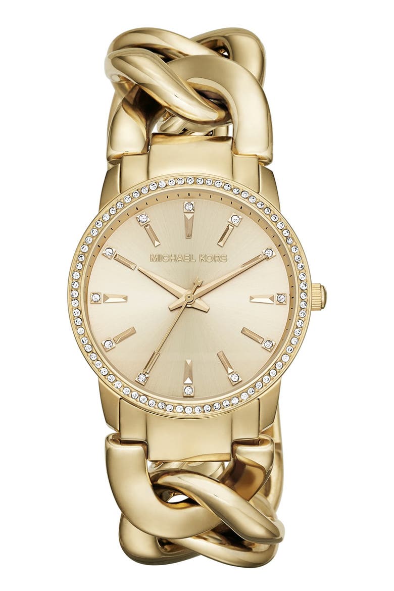 'Lady Nini' Chain Link Bracelet Watch, 35mm, Main, color, GOLD